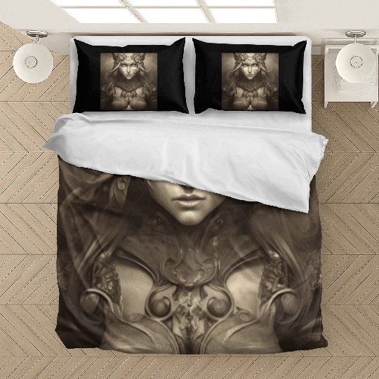 Warrior princess wearing gothic plate dark fantasy Bedding Sets