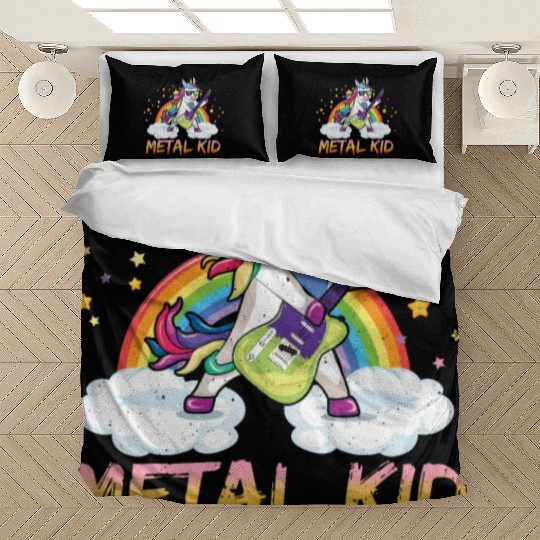 Metal Kid Music Guitar Unicorn Rainbow Heavy Rock Bedding Sets