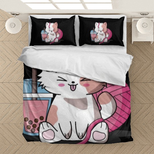 Chibi Boba Tea Cat Bedding Sets