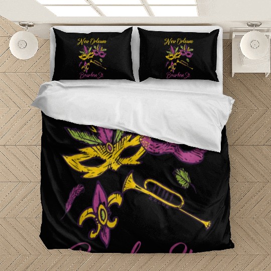 French New Orleans Mardi Gras Souvenir Bourbon Str Bedding Sets