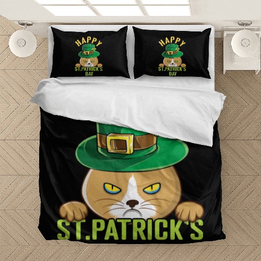 Angry Mad Cat Happy Saint Patrick Day Bedding Sets
