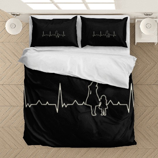 Mother and daughter. Heart. Love. EKG. Pulse. Bedding Sets