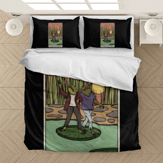 Cottagecore Frog Tarot Card "The Lovers" for a Bedding Sets