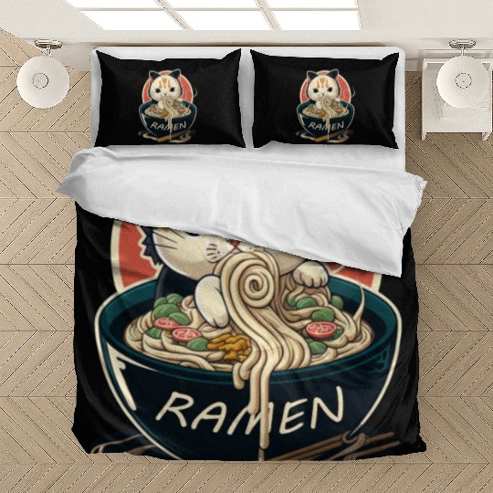 Cute Cat Eating Ramen Bedding Sets