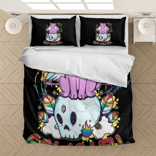 Gay As Hell Creepy Cute Gay Pride Cat LGBT Rainbow Bedding Sets
