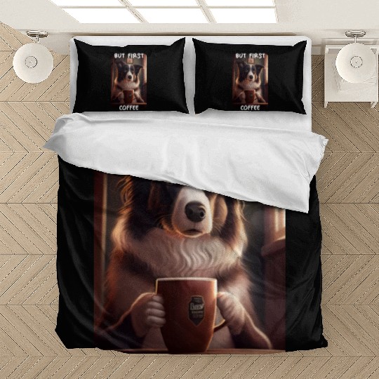 Border Collie - But First Coffee (en) 3 Bedding Sets