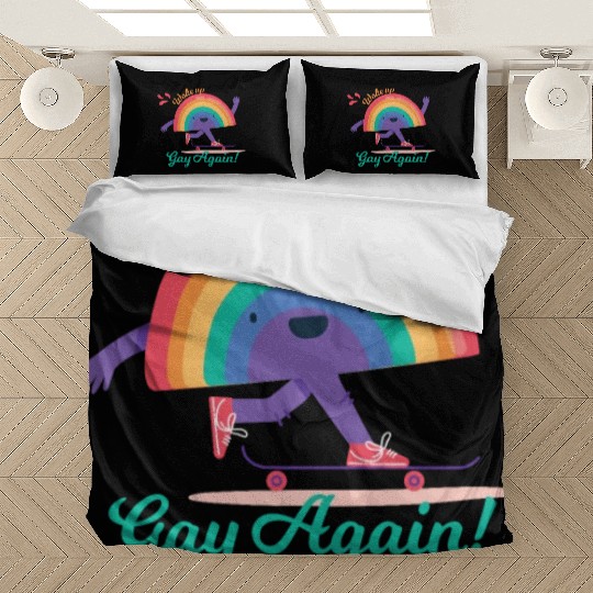 Funny Woke Up Gay Again Cute Rainbow Pride Colors Bedding Sets