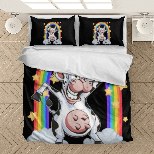 Rainbow cow crazy dancing fun funny Bedding Sets