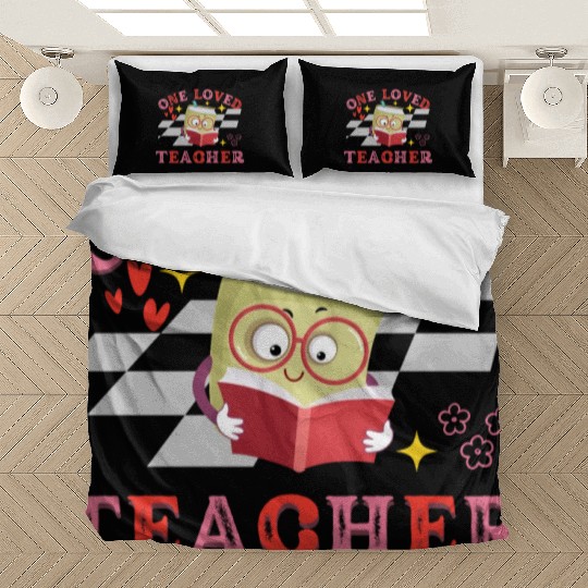 Valentines Day One Loved Teacher Retro Groovy Hear Bedding Sets