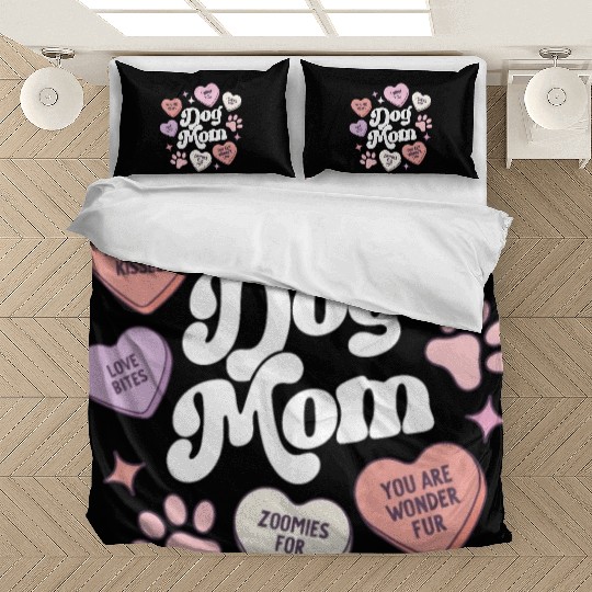 Dog Mom Valentines Day Candy Hearts Galentines Bedding Sets