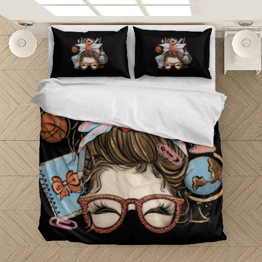 Messy Bun Teacher Life Sublimation Bedding Sets