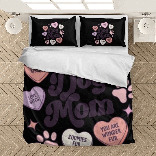 Dog Mom Valentines Day Candy Hearts Galentines Bedding Sets