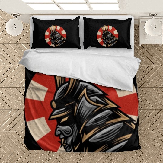 Bushido kabuki samurai japan graphic guntai mask Bedding Sets