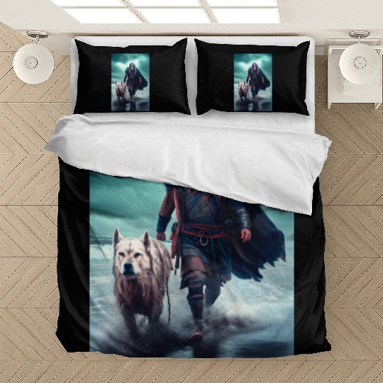 Viking Warrior and Wolf Ultra Realistic Poster Bedding Sets