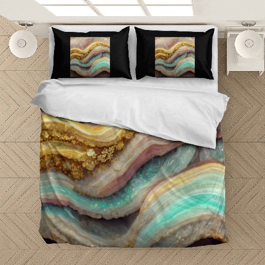 Pastel Pink Teal Agate Geode Stone Bedding Sets