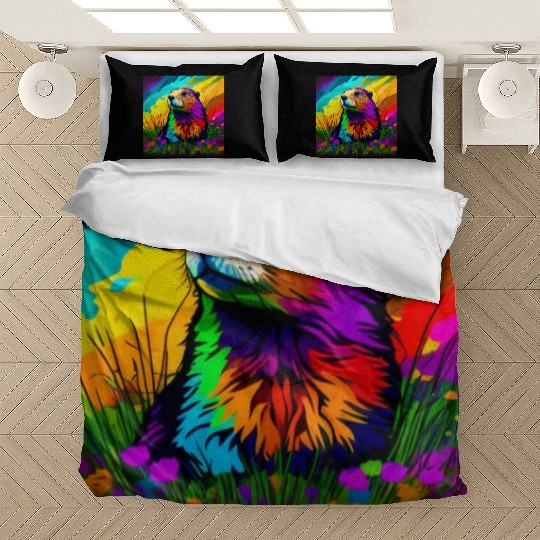 multicolor groundhog.groundhog day ,groundhog gift Bedding Sets