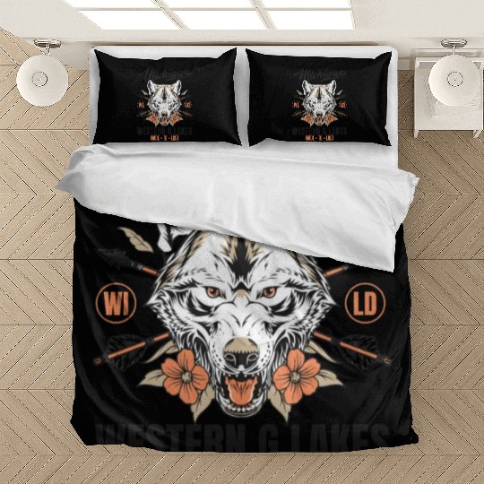 Western great lakes Michigan home of the wolf Bedding Sets