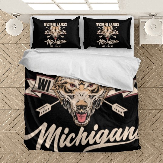 Western great lakes Michigan home of the wolf Bedding Sets