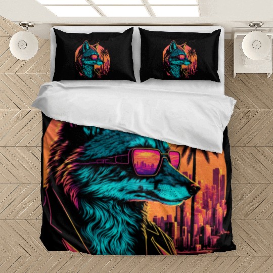 Retro Futuristic Synthwave Fox Bedding Sets
