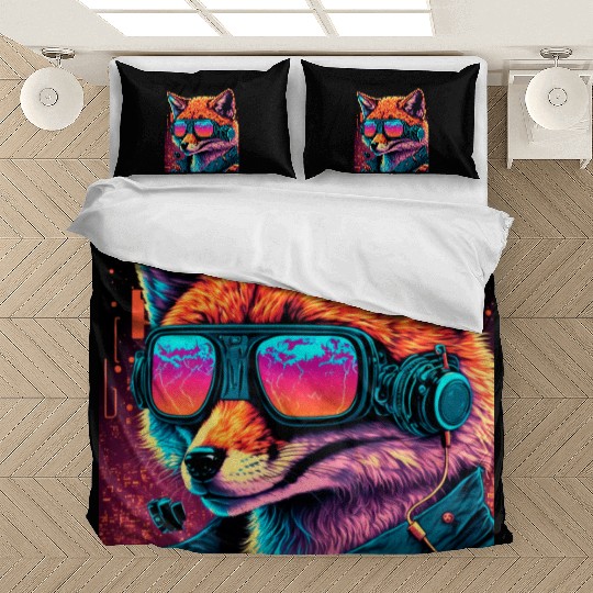 Retro Futuristic Synthwave Fox Bedding Sets