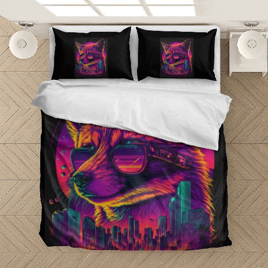 Retro Futuristic Synthwave Fox Bedding Sets
