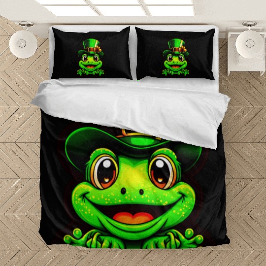 Grinning Frog Wears St. Patrick Day Top Hat Bedding Sets