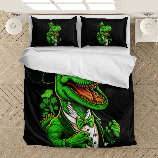 St Patricks Day T-rex Dinosaur With Top Hat Bedding Sets