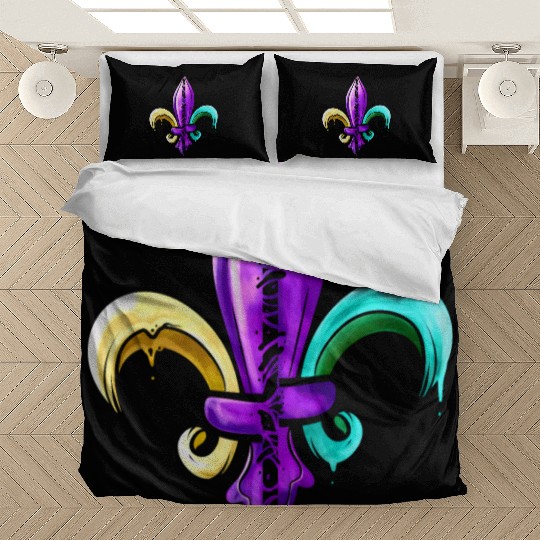 Golden, Purple And Green Fleur De Lis Bedding Sets