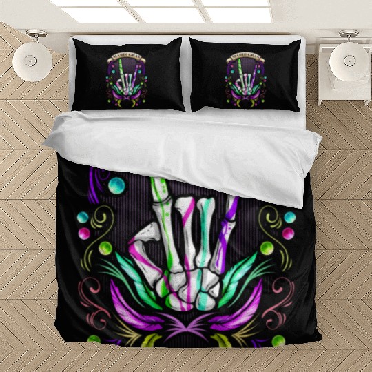 Rocking Skeleton Hand Showing Sign Of The Horns Bedding Sets