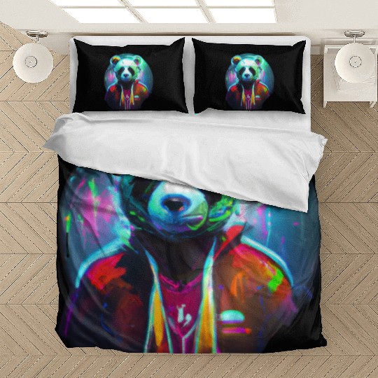 Panda in a neon paradise Bedding Sets