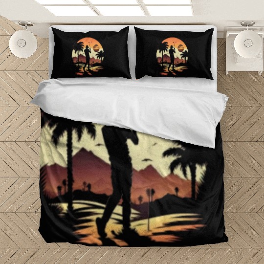 Golf Course Family Trip Cool Golfer In Sunset Bedding Sets