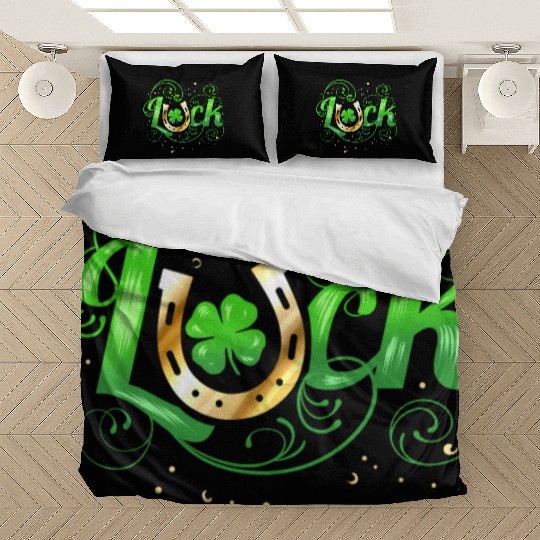 Green Golden Luck Logo With Horseshoe For St Bedding Sets