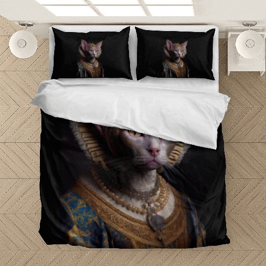 Black King Devon Rex Cat Breed Portrait Royal Rena Bedding Sets