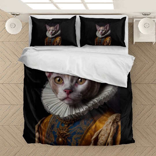 Black Queen Devon Rex Cat Breed Portrait Royal Ren Bedding Sets