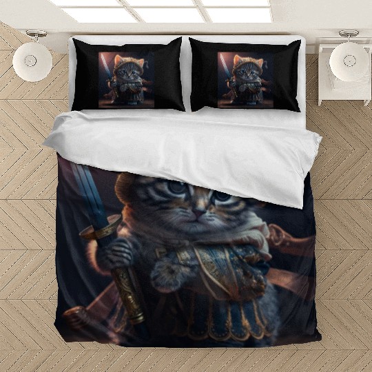 Cat as a warrior holding a sword Bedding Sets