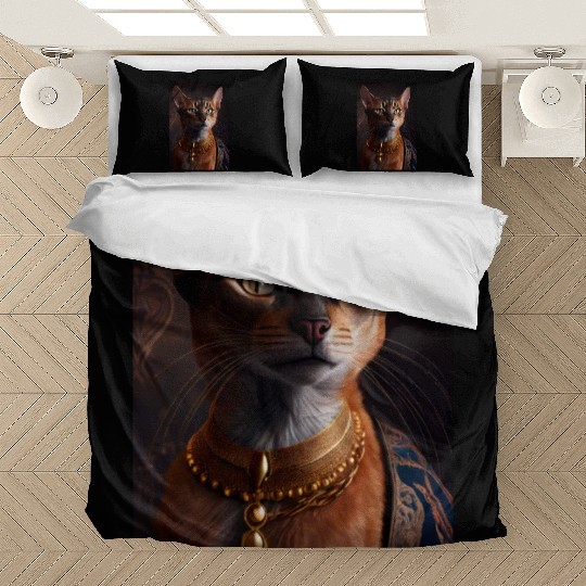 Abyssinian Queen Cat Breed Portrait Royal Renaissa Bedding Sets