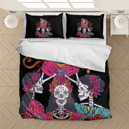 Floral Tarot Card Sugar Skull Dia De Lost Muertos Bedding Sets