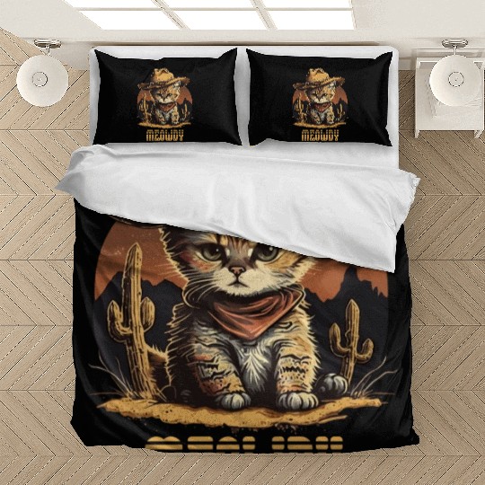 Meowdy - Funny Mashup Between Meow and Howdy - Cat Bedding Sets