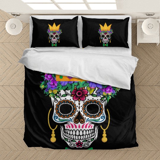 Mardi Gras Mask Flower Sugar Dia De Los Muertos Bedding Sets