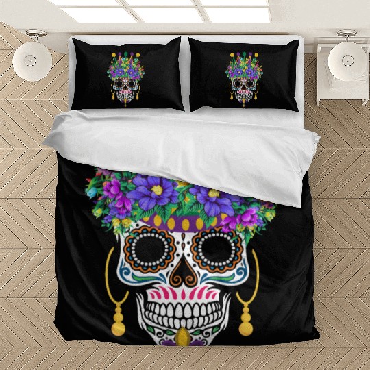 Mardi Gras Mask Flower Sugar Dia De Los Muertos Bedding Sets