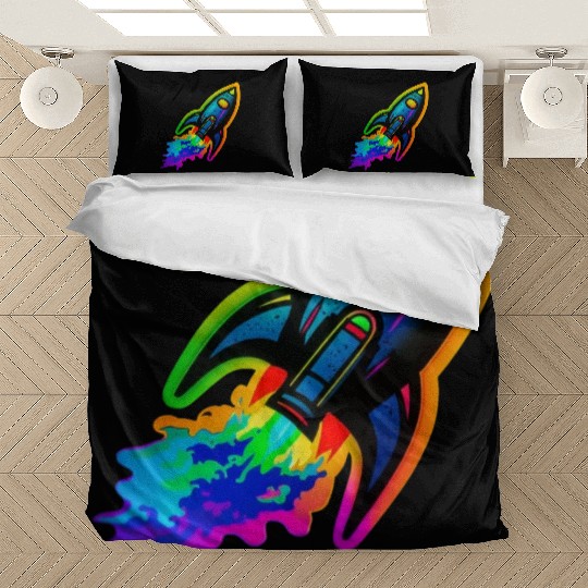 Psychedelic Retro Neon Rocket Bedding Sets