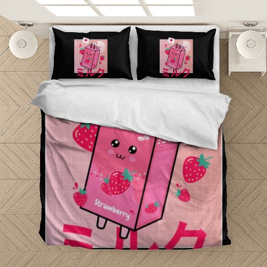 Strawberry Milk Shake Funny Retro 90s Japanese Bedding Sets