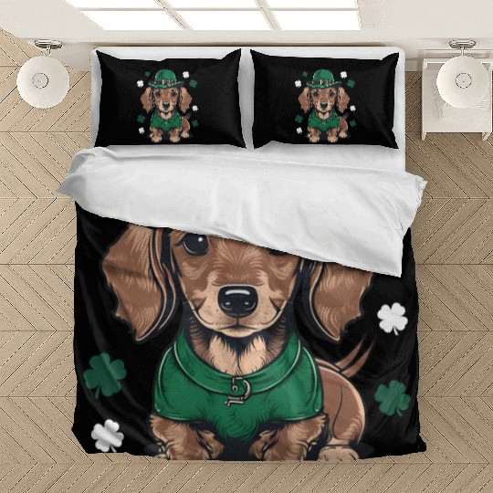 St Patricks Day Dachshund Weiner Dog Shamrock Bedding Sets
