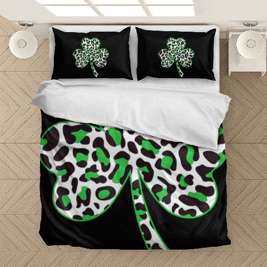Cute Shamrock Leopard Print St Patricks Day Irish Bedding Sets