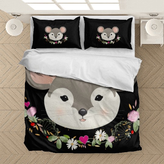 Magical sweet mouse with delicate green in spring Bedding Sets
