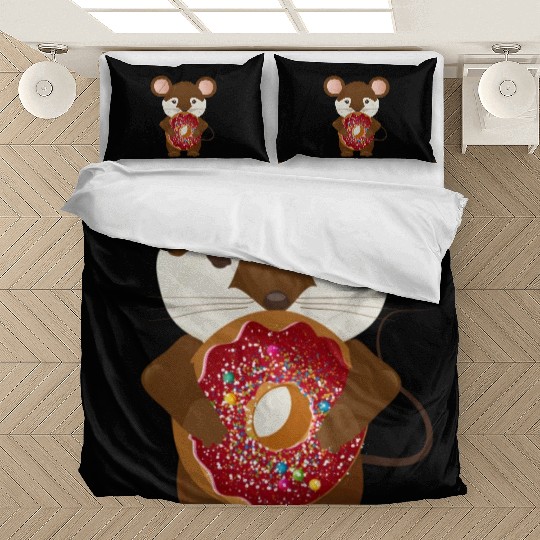 cute brown mouse with delicious donut Bedding Sets