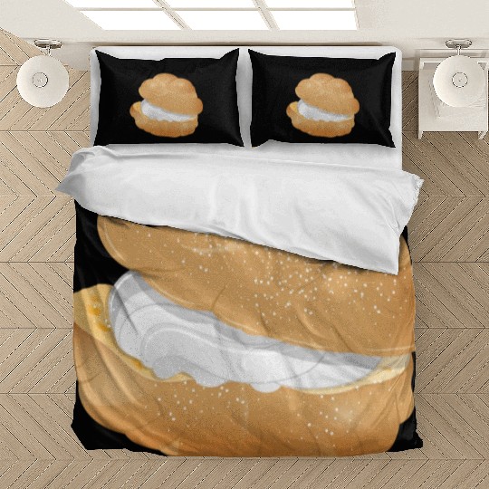 Illustration of a cream puff filled with cream Bedding Sets