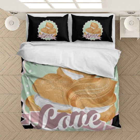 Illustration of three stuffed cream puffs Bedding Sets