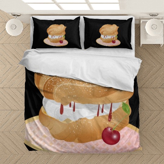 Cream puffs filled with cream and cherries Bedding Sets