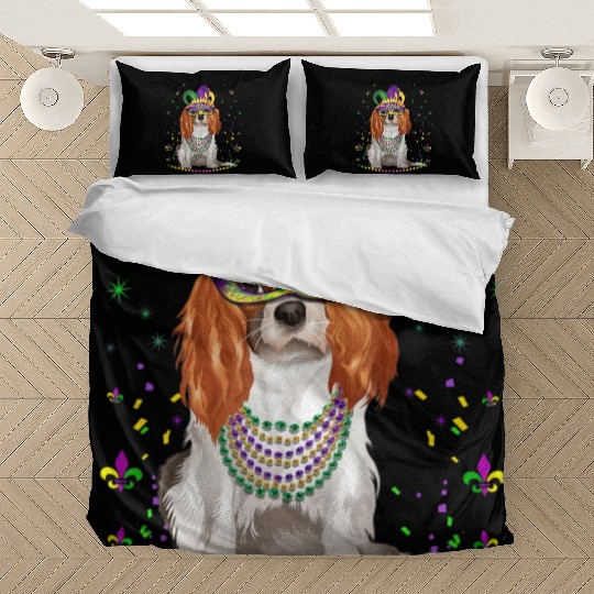 Funny Cavalier King Dog Lover Mardi Gras Carnival Bedding Sets
